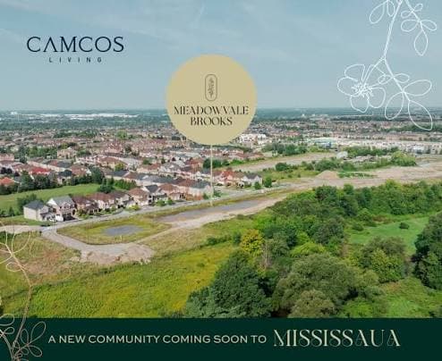 Aerial view of Meadowvale Brooks community site at Derry Road West and McLaughlin Road, Mississauga